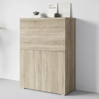 Home Affaire PC-Schrank HOME AFFAIRE "Vera, Sekretär, Home-Office-Schreibtisch mit LED-Beleuchtung", sonoma, B:90cm H:125,1cm T:42cm, Sekretäre, Multifunktional mit Stauraum, klappbare Tischfläche, LED, B 90 cm