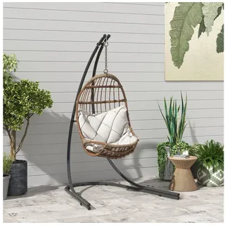 Outsunny Gestell Für Hängesessel In C-form Metall Ständer Mit Sockel Für Hängesitz Hängestuhl, Hängeschaukel Hängemattengestell Bis 150kg, Hängestuhlgestell Für Indoor Outdoor Balkon, Terrasse Schwarz