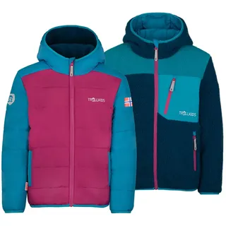 TROLLKIDS Sandvika Turnover Jacke - Bright Berry / Dark Turquoise / Madeira Blue - 116 cm