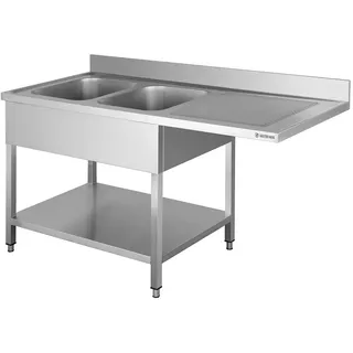 GastroHero Spülzentrum Edelstahl 1600x600 mm 2 Becken links mit Grundboden Aufkantung Spültisch Gastro Küche