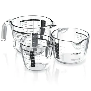Arendo Messbecher 250 ml, 500 ml & 1000 ml Glas Messkrug Set, Borosilikatglas, Glas, (Set, 3-St), hitzebeständig, präzise Skala, Mikrowellen-geeignet, Küchenhelfer weiß