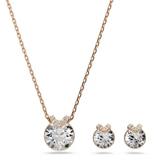 Swarovski Bella V Set, Weißes und Rosé-vergoldetes Set aus Halskette und Ohrringen mit Klaren Kristallen im Rundschliff und Klarem Kristallpavé, Länge Kette: 38-43 cm, Größe Ohrringe: 1 x 0.8 cm