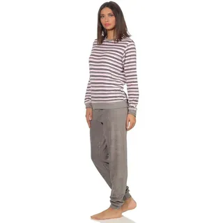 RELAX by Normann Edler Damen Frottee Pyjama langarm Schlafanzug mit Bündchen in Streifenoptik