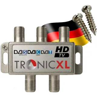 TronicXL Digitaler 4-Fach SAT Verteiler Antennenweiche Antennen Kabel DVBC DVBS DVBT DVBS2 DVBT2 Splitter HD TV 4fach Fernsehen Fernseher Switch Weiche F-Stecker Stammleitungsverteiler BK unicable