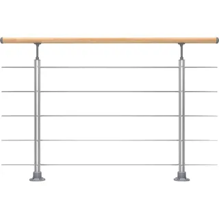 DOLLE Geländerset Aluminium 150 cm Bodenmontage mit Buche-Handlauf