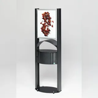 Proregal Robuster Standascher mit Schutzdach Werbefläche | 15 Liter, HxBxT 180x58x35cm | Stahl Silber