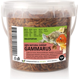 UGF - Premium Gammarus Bachflohkrebse Getrocknet, 500 Milliliter ≈ 50g Eimer, Schildkrötenfutter, Fischfutter Aquarium, Axolotl Futter, Hamsterfutter, Igelfutter, Koi Futter, Rattenfutter