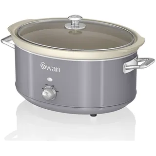 Swan SF17031GRNEU Retro Slow Cooker 6,5L, Antihaft-Keramisches PFOA- und PTFE-freies, Vintage, Grau, 320W