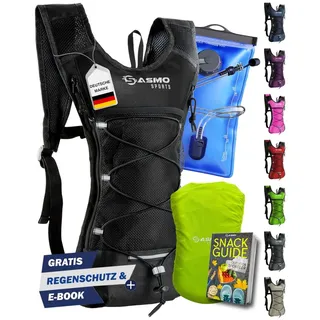 SASMO Sports SASMO® Trinkrucksack (Schwarz) mit Thermofach | Laufrucksack mit Trinkblase 2l, - Ultraleicht 300g & 6L | Laufrucksack mit Trinkblase 2l, BPA-Frei |