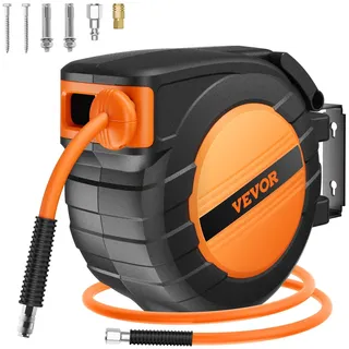 Vevor Druckluft Schlauchtrommel, 9,52 mm x 15,24 m Luftschlauch, max. 300 PSI, Schlauchaufroller mit automatischem Aufrollen, Decken-/Wandmontage, geschlossene PP-Rolle & 180°-Schwenkhalterung