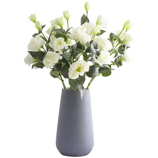 XZJMY Eustoma Lisianthus, Kunstblumen, Blumenstrauß, 4 Zweige, 3 Köpfe, Seidenblumen, Blumenarrangement, Zubehör, Kunstplastik-Blume für DIY, Hochzeit, Party, Heimdekoration (weiß)