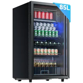 HOMALL Getränkekühlschrank BC-98, 85L Kühlschrank mit Gefrierfach, Glastür, Mini Kühlschrank, Leiser schwarz