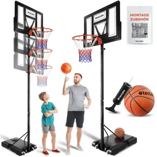 Tectake tectake® Basketballkorb Outdoor, verstellbare Korbhöhe 230 - 305 cm, mit Rollen, inklusive Ball, Pumpe und 2 Netze