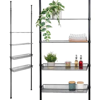 bremermann Teleskop-Regal mit 2 Körben 2 Ablagen, Badregal, Waschmaschinenregal, Allzweckregal für viele Wohnbereiche geeignet, Teleskop-Stange bis max. 290 cm | Gr.: onesize