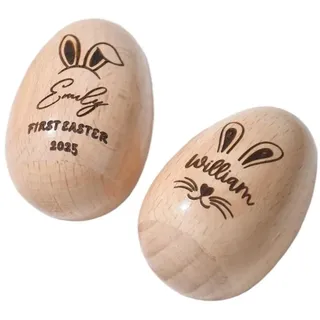 Zhongzhi Personalisierte Ostereier aus Holz, geschnitzt, Name zum ersten Frühling, Geschenk für Baby/Kinder, Osterei, Namensschilder, Korbsachen, handgefertigtes Geschenk (5 x 8 cm groß)