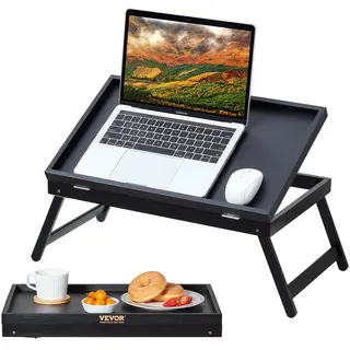 VEVOR Frühstückstablett Bambus Betttablett 612x310x221 mm, Serviertablett Betttisch mit Klappbaren Beinen Knietisch, Essenstablett auch als Laptop-Schreibtisch, Notebook-Tisch Neigbare Arbeitsfläche