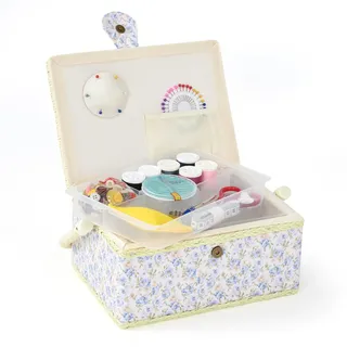 NOTIONSLAND Nähkörbe für Zuhause, mittelgroße Nähbox zur Aufbewahrung und Organisation, Nähkorb mit Zubehör, Geschenk für Weihnachten, Erntedank, Muttertag (Schlichtes Weiß)