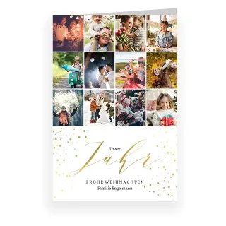 Weihnachtskarte mit Foto in Weiß mit eigenen Fotos gestalten im Design "Jahresrückblick" - Musterkarte