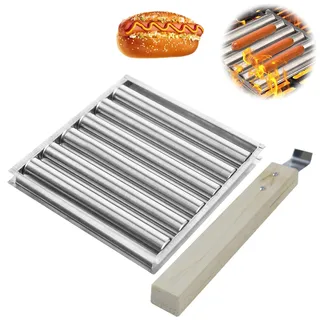 mumisuto Hot Dog Roller,Edelstahl Wurstroller Rack mit Holzgriff,BBQ Wurst Grillgestelle,Abnehmbarer Hot-Dog-Halter,Hot-Dog-Rollgestell für Gleichmäßig Gekochte Hot Dogs,6 Hot Dog Kapazität