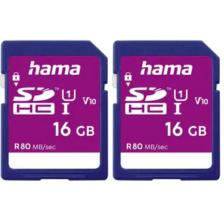 Hama Speicherkarte SDHC 16GB (SD-3.01-Standard, 80 MB/s, Class 10, Datensicherheit Dank mechanischem Schreibschutz, Beschriftungsfeld) (Packung mit 2)