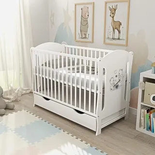 Baby-Delux Babybett Kinderbett Lia 120x60 weiß Teddy Motiv mit Schublade - Weiß