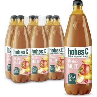 hohes C Milder Multivitamin (6 x 1l), 100% Saft, Apfel, Orange, Acerola, Mango, 7 Vitamine, ohne Zuckerzusatz laut Gesetz, weniger Säure, vegan