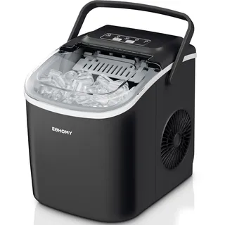 EUHOMY Eiswürfelmaschine Klein, 12KG Eiswürfelbereiter Ice Maker, 9 Würfel in 6 Minuten fertig, Schwarz Eiswürfelmaschine mit Tragbarem Griff, 12KG/24H, Selbstreinigendes Eiswürfelmaschinen