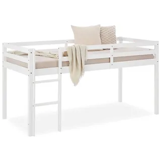Homestyle4u Hochbett 90x200 Massivholz Kiefer Weiß Spielbett Kinderbett Leiter Rutsche Grau Holz | weiß