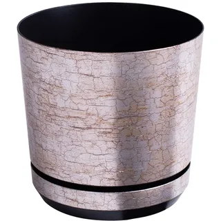 KERD Blumentopf 21 cm, Antikes Silber (019), dekorativ, hochwertig, aus recyceltem Material, mit Drainagesystem, mit Untersetzer, handbeklebt, klassisch, Vintage, Elegante, gealtertes Silber