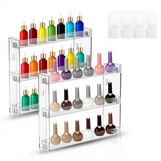 Tutamaz Transparentes 3-Stufiges, 2Pcs Acryl-Wandregal für Nagellack Regal Wandregal Organizer Display Nagellackständer Kosmetik für UV Nagellack Lippenstift Parfüm