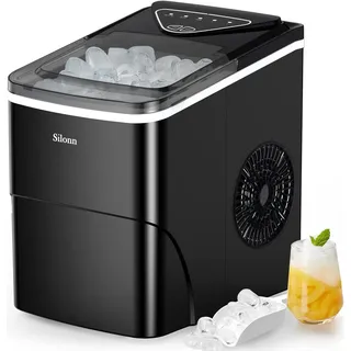 Silonn Eiswürfelmaschine - 9 Eiswürfel in 6 Min, 12 kg/24 Std, Ice Maker Selbstreinigend, Kompakt mit Eiskorb & Schaufel, 2 Größen, Ideal für Küche & Party
