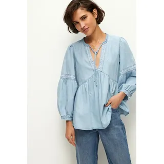 Next Blusenshirt Schluppenbluse mit Stickdetails (1-tlg) blau 34 (GB: 6)