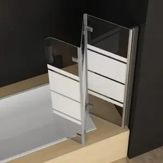 140 x 140 cm Duschwand für Badewanne Dusche Duschabtrennung 3 Teilig Faltwand 5mm ESG Glas mit Weiße Streifenmuster 360o Schwenkbar Klappbare Gl...