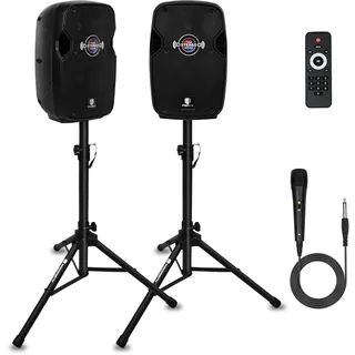 PRORECK 8-Zoll-Stereolautsprecher, 600 W Spitzenleistung, Bluetooth-PA-Lautsprecher, mit kabelgebundenem Mikrofon, Lautsprecherständern – tragbarer DJ-Lautsprecher für Partys, Veranstaltungen, Karaoke