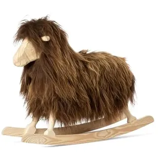 Rocking Sheep Schaukelschaf - Langhaar | Handgefertigt in Dänemark | Größe: 85x25x60cm | Mit echtem Schaffell bedeckt | FSC-zertifiziertes Holz | Dänischer Designklassiker | Farbe: Rusty Brown