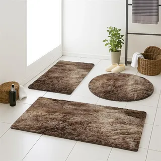 LIVEINU Badematte rutschfest, Flauschiger Badezimmerteppich in Shaggy Optik, Badvorleger waschbar Duschvorleger, Teppich Fußmatte für Badezimmer, Dusche, Dunkelbraun, 100x100cm