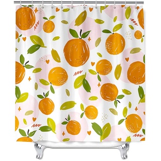 Mateju Wasserdicht Duschvorhang Staubdicht,3D Orange Fruchtdruck Duschvorhänge Waschbar Polyester Stoff Badvorhang mit 12 Duschvorhängeringen für Badewanne Badezimmer (Süße Orange,90x180cm)