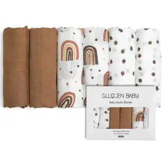 GLLQUEN BABY Musselintücher für Babys, 70 cm x 70 cm, 6er-Pack Spucktücher aus Baumwolle, saugfähig und atmungsaktiv und ideal zum Reinigen, Abwischen und Abdecken von Neugeborenen