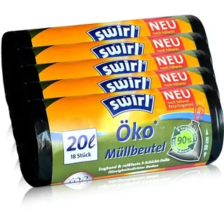 5x Swirl Öko Müllbeutel 20L (18 stk./ Rolle) mit Zugband