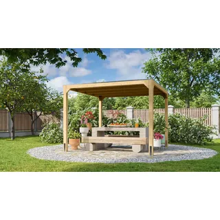Karibu Holzpavillon KARIBU "Cubus", beige (braun), B/H/T: 320cm x 239cm x 320cm, Pavillons, naturbelassen, BxTxH: 320x320x235 cm