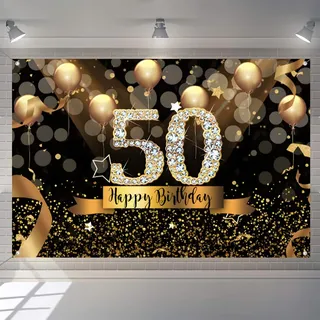 50. Geburtstag Deko Frauen, Schwarz und Golden Stoff Schild Plakat Geburtstagsfeier Dekoration, 50. Geburtstag Hintergrund Banner Frau, 50 Geburtstagsfeier Deko