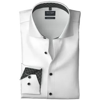 Olymp Langarmhemd "Luxor modern fit", Herren, Gr. 46, N-Gr, weiß, Web, Obermaterial: 100% Baumwolle, 2-Knopf-Manschette, Hemden Langarmhemd, Global-Kentkragen, Businesshemd, modern fit