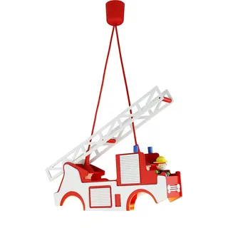 Elobra Deckenlampe Feuerwehr mit Feuerwehrmann, Pendellampe, Hängelampe, Lampe für Kinder, Kinderzimmerlampe, mit E27 Fassung, Rot