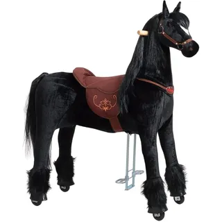 PONNIE Reitpferd mit Rollen Ebony XL PRO für Kinder & Erwachsene (9–99 Jahre), bis 100 kg – Großes Stehpferd zum Reiten – Ohne Batterie – Kämmbar mit abnehmbarem Sattel – 133 cm