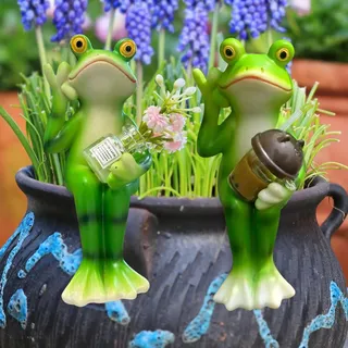 2er Set Gartenteich Deko Frosch Figur,Frosch Gartendeko Für Draußen Wetterfest,Teichdeko Frösche Figuren,Harz Frösche Statue Garten Deko,Froschfigur Gartenstatue Für Miniteich Springbrunnen Balkon