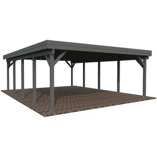 Doppel-Carport 555 x 732 cm Dunkelgrau lackiert
