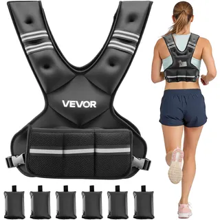 Vevor verstellbare Gewichtsweste 5-9,1 kg, mit 6 Ironsand-Gewichten & reflektierendem Streifen, Körpergewichtswesten-Trainingsset für Männer & Frauen, Trainingsgerät für Krafttraining Laufen