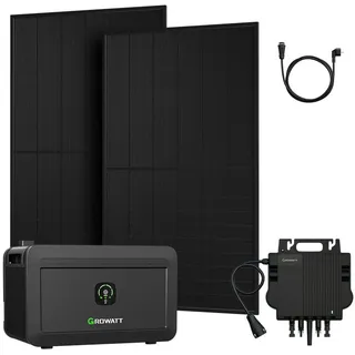 Growatt NOAH 2000 Solarspeicher für Balkonkraftwerk + 2x 500W Bifaziale Solarmodule + 800W Wechselrichter