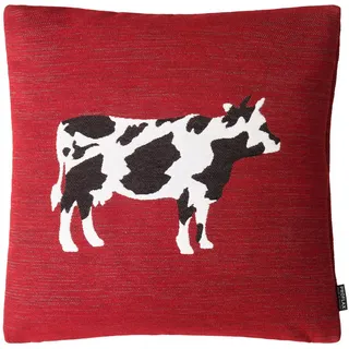 Proflax Kissenhülle 3995 - Plaziert gewebtes Kissen mit Kuh Motiv, Größe 45 x 45 cm, verschieddne Farben (400 rot)