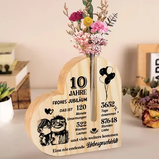 Rosenhochzeit Geschenke, 10 Jahre Hochzeitstag, Herzförmige Holzblumenarrangement-Ornament - Glücklich 10. Jahrestag Geschenk für Frau Mann Paare, Geschenke zum 10 Hochzeitstag, Rosenhochzeit Deko